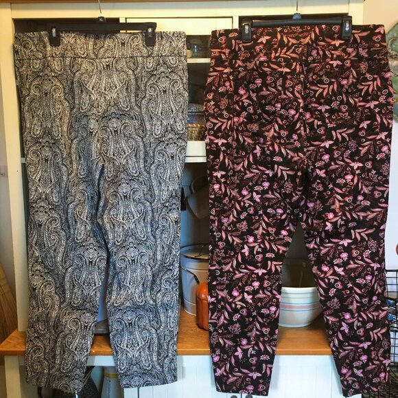 Bundle - 2 pairs Women's Plus Pants Sz 1x and 2X Stretch Floral and Paisley - Picture 3 of 8